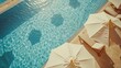 Luxurious hotel pool  designer sunbeds and chic parasols, exuding elegance and serenity