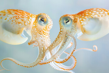 Two squid engage in a graceful courtship dance.