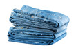 Stack of blue jeans isolated on transparent background. Png format