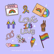 Lively Gay pride month rainbow color element collection set, celebrate diversity with LGBTQ symbols, isolated vector design in purple background