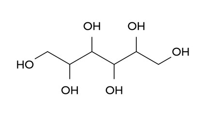 Sticker - sorbitol molecule, structural chemical formula, ball-and-stick model, isolated image sweetener e420