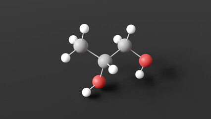 Poster - propylene glycol molecular structure, e1520, ball and stick 3d model, structural chemical formula with colored atoms