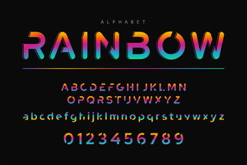Leinwandbilder - Rainbow color typography font text design with alphabet letter and number vector design on dark background