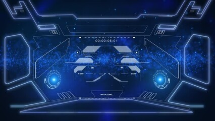Leinwandbilder - HUD Futuristic UI Control Interface Screen Panel Motion Background. Abstract Particle Organic Wave Floating Background In Hi Technology Future Frame.