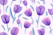 Seamless pattern of pastel purple tulips with foliage. Simple minimalistic illustration