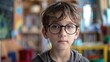 © ds17 - Cute boy with glasses in kindergarten. Vision problems in preschoolers