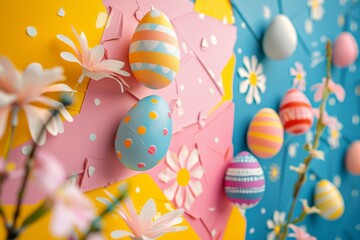 Wall Mural - Cheerful Easter background with bright colors and playful designs