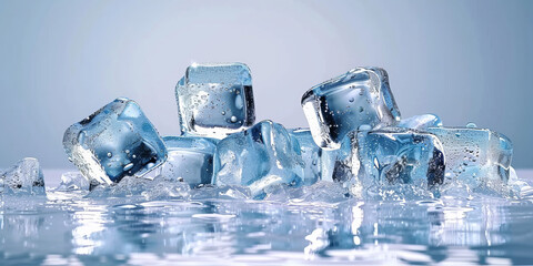 Poster - A pile of ice cubes on white background, 