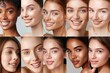 diverse group of beautiful women with natural glowing skin skincare portrait collage