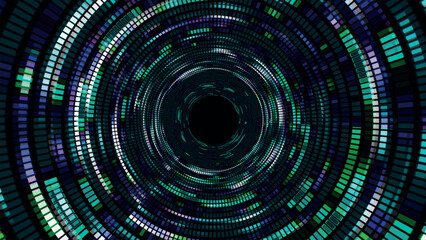 Poster - Abstract digital background. Big data visualization. Circular rotations of a fantastic circle of colorful particles, beautiful colored spiral, elegant particles background. 3D vector illustration.