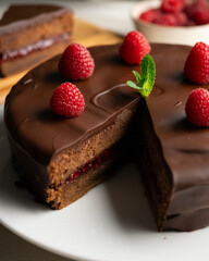 Wall Mural - Chocolate Sachertorte with raspberry jam filling.