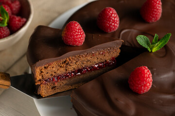 Wall Mural - Chocolate Sachertorte with raspberry jam filling.