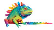 An iguana bursts with color, each spike rendered in a different hue, conveying the diversity and vibrancy of nature