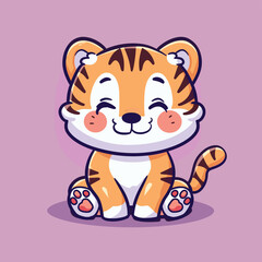 Wall Mural - Cute tiger cartoon illustration flat vector art