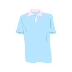 Poster - Cartoon Clothes Male Light Blue Polo Concept Flat Design Style Isolated on a White Background. Vector illustration
