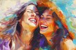 friends overcome with uncontrollable laughter joyful bonding moment contagious happiness digital painting
