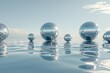 © furyon - futuristic serenity shimmering chrome spheres floating in tranquil waters 3d abstract landscape