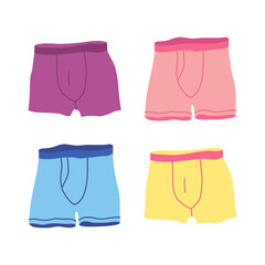 Wall Mural - Cartoon Color Clothes Male Underwear Set Concept Flat Design Style Isolated on a White Background. Vector illustration