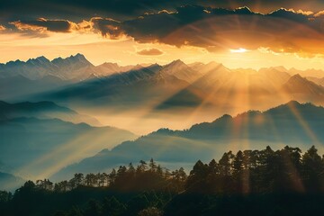 Wall Mural - golden sunrise over majestic himalayas in springtime landscape photography