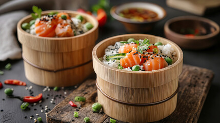 Healthy food in Bamboo Eco-Friendly kitchen  Containers biodegradable and compostable