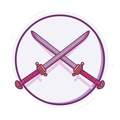 Two swords crossed cartoon flat vector illustration