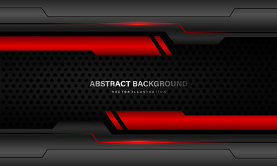 Poster - Abstract grey red metallic cyber line circuit light power dark circle mesh geometric banner vector background design technology futuristic creative