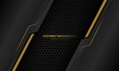 Poster - Abstract grey gold metallic cyber yellow line power dark circle mesh geometric vector background design technology futuristic creative