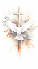 Wall Mural - Jesus Christ is symbolized by cross and dove, the light of faith, guiding believers towards holy realm of heaven, where God's presence shines through every cloud, illuminating the essence of religion.