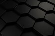 Black hexagons pattern on black background. Genetic research, molecular structure. Chemical engineering. Concept of innovation technology. Used for design healthcare, science and medicine background b