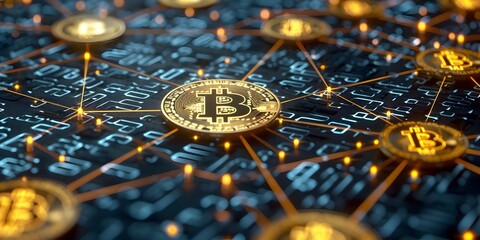 Poster - Interconnected Network of Bitcoin Nodes Showcasing Innovative Digital Transaction Process