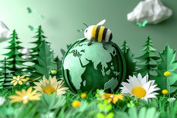 Poster - World Bee Day paper cut earth planet banner