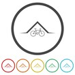 Park bicycle area place icon. Set icons in color circle buttons