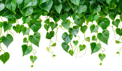 Wall Mural - Devil's ivy heart shaped green leaves hanging  isolated on white or transparent background. clipping path included