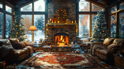 Wall Mural - Cozy holiday home with a fireplace.