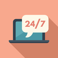 Poster - 24 hours online support icon flat vector. laptop tech work. audio model