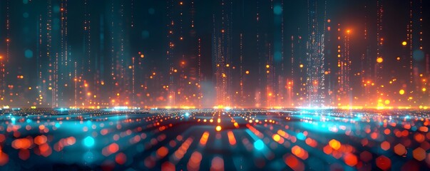 Poster - High Tech City with Abstract Data Transfer Visuals Illustrating Fast Broadband Network Connections