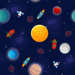 Wall Mural - space cartoon seamless pattern. cute design for