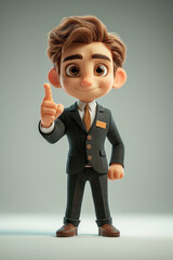 Poster - Cartoon Cute Businessman Points a Finger at an Empty Place on a white background. Generative AI
