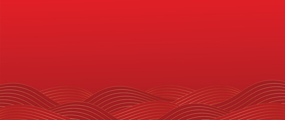 Poster - Happy Chinese new year background vector. Luxury wallpaper design with chinese sea wave on red background. Modern luxury oriental illustration for cover, banner, website, decor.