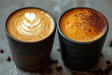 Fototapeta Boho - Two Cups of Coffee on the Table extreme closeup. Generative AI