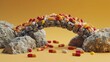  a bridge made of stone and pills over a yellow background