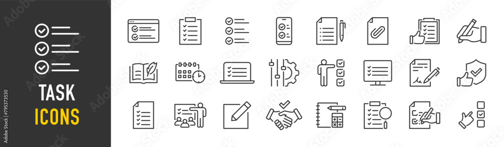 Task Chain Icon Task web icons in line style. Checklist, project, workflow, to do list ...