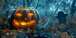 Halloween theme , decorations with jack-o'-lantern . AI generated.	

