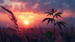 marijuana leaf Silhouettes at Sunset