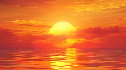 Wall Mural - Sun Horizon. Summer Sky Background on Sunset with Ocean View