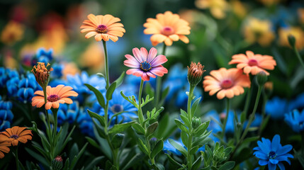 Wall Mural - An inspiring image of colorful flowers in a garden.