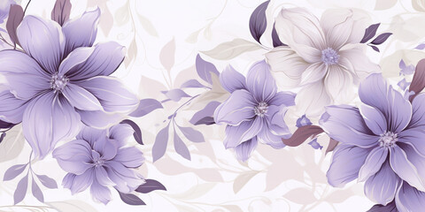 Wall Mural - Subtle lavender and misty grey floral illustration creating a calm seamless background.