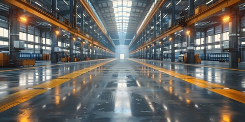 Wall Mural - Expansive Industrial Production Facility with Vast Open Floor Space and Advanced Manufacturing Infrastructure