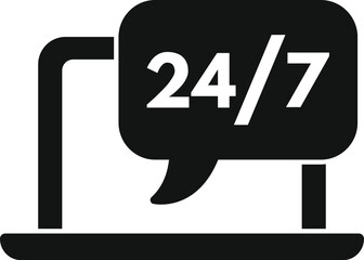 Poster - 24 hours online support icon simple vector. Laptop tech work. Audio model