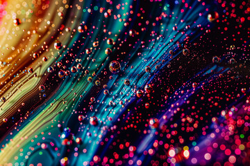 Wall Mural - abstract flowing fluid light particles colorful spectrum smooth curve on black background in concept